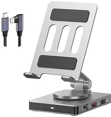 WKabnkn Adattatore multiplo pieghevole USB C con supporto per telefono girevole 5Gbps 100W Ricarica Dock Station in alluminio Accessori per telefono USB