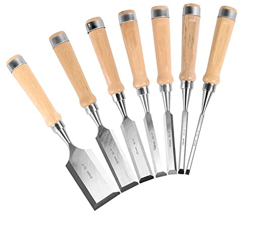 Juego de cinceles para Madera Profesionales de 7 Piezas, Juego de cinceles para carpintería de 6-51 mm Herramientas de Carpintero Cinceles Planos para Trabajar la Madera Cuchillos para tallar