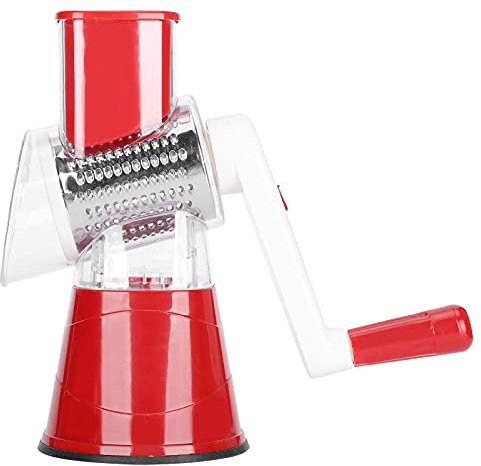 OEBUAFI Cortador de Verduras Giratorio, Rallador Seguro con 3 Cuchillas de Acero Inoxidable para Cortar y Triturar Rápidamente (rojo)