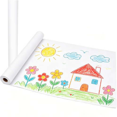 GALOZZOIT Zeichenpapier Rolle 2 Stück 44cm x 20m, 70g/m² Weißes Skizzenpapier, Papierrolle Malen Kinder und Erwachsene, Zeichenrolle zum Zeichnen, Skizzieren und Basteln