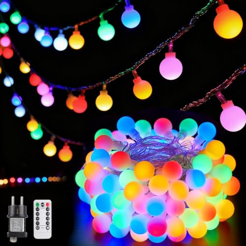 Kugel Lichterkette,15M 100LED Bunte Kugeln Lichterketten,Partylichterkette mit Stecker für Innen und Außen,Outdoor Strom Lichterketten mit 8 Modi und Timer Funktion,Ideal für Kinderzimmer