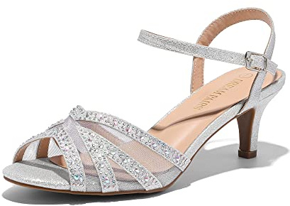 DREAM PAIRS Heels Sandals for Women Ankle Strap Low Kitten Wedding Shoe for Bride Party Dress,Size 9,Classic Silver,NINA-150