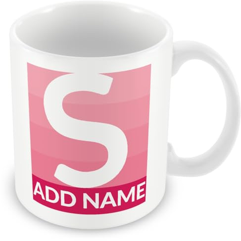 MUGGZ Initial Mugs - Personalised Cup with Your Choice of Letter and Name - Pink Stripes – Custom Funny Coffee Mug – Unique Gift for Friends & Family