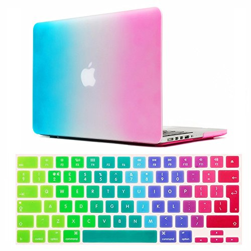 Se7enline Compatible with 15 inch Macbook Pro Case Accessories Soft-Touch Hard Cover for Macbook Pro 15 inch Model A1286 with DVD Drive 2 in 1 Bundle with Silicone Keyboard Cover, Rainbow