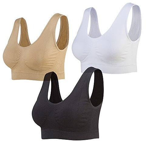 Lemef 3-Paquet soutiens-Gorge de sans Couture Sport Yoga sans Armature avec coussinets amovibles Pour Femmes, S, Black&white&nude