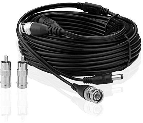 SIENOC Cordon d'alimentation vidéo DC CCTV câble d'alimentation vidéo BNC RCA Cordon Noir DVR (20M)