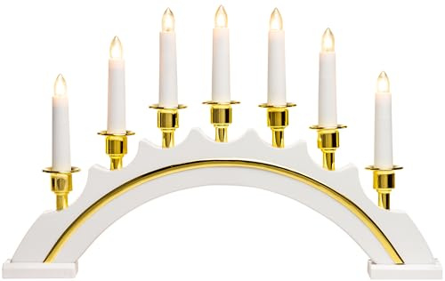 SIKORA LB64 klassisch eleganter Holz Lichterbogen/Schwibbogen mit 7 elektrischen Kerzen, Farbe:Elfenbein Weiss