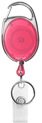 Karteo Ausweishalter Kartenhalter ausziehbar rosa [1 Stück] Ausweis Jojo oval mit Clip und Aufrollmechanismus für Ausweishüllen Kartenhüllen