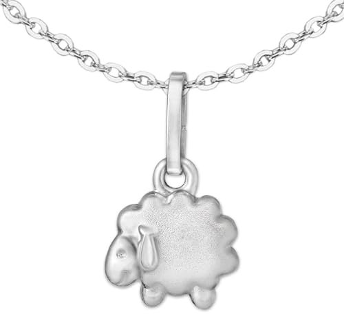 CLEVER SCHMUCK Halskette sehr kleiner Mädchen Damen Anhänger Mini Schaf 8 mm schlicht seidenmatt teils glänzend, feine Kette Anker 42 cm Sterling Silber 925 im Schmucketui