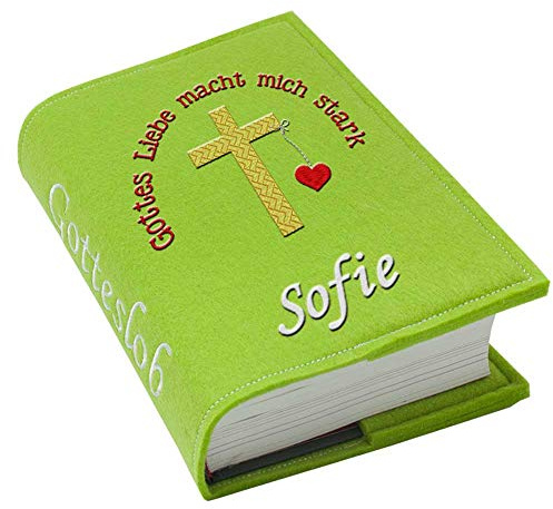 Gotteslob Gotteslobhülle Großdruck Gottes Liebe macht mich stark gold rot Filz mit Namen bestickt hellgrau weiß dunkelgrau lila blaugrau dunkelblau türkis maigrün flieder (maigrün)