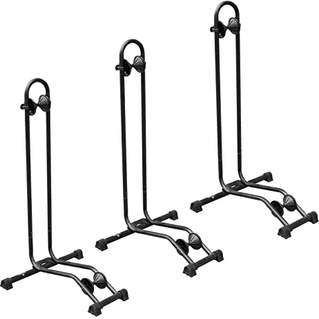 BikeHand Fahrrad-Bodenständer, Parkständer, für 61 - 73,7 cm (24 - 29 Zoll) Mountainbikes und Rennräder, für Innen- und Außenbereich, Garage, Aufbewahrung – klassisch für 3 Fahrräder