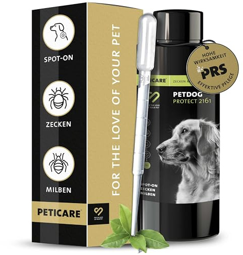 Peticare® Zeckenschutz für Hunde – Natürliches pflanzliches Spot-On gegen Zecken, Milben & Flöhe – ohne Chemie (Fipronil-frei) – Wasserfest & 24h Langzeitwirkung durch PRS® System, petDog Protect 2161