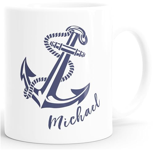 SpecialMe® personalisierte Kaffee-Tasse mit Namen Anker Namenstasse persönliche Geschenke für Männer Weiss Keramik-Tasse