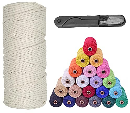 Macrame Cuerda 3mm x 100m Cordel Algodon Natural Suave de 4 Hilos,Manualidades Bricolaje, Libro para Principiantes, decoración Bohemia