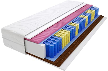 Godre Matratze 95x200 cm Doppelmatratze, H3 & H5 Federkernmatratze, Taschenfederkernmatratze 24 cm Hoch Kokosfaser Profilierter Moletschaum Hypoallergene, HR-Schaum, Gesteppter Bezug Sole Molet Max