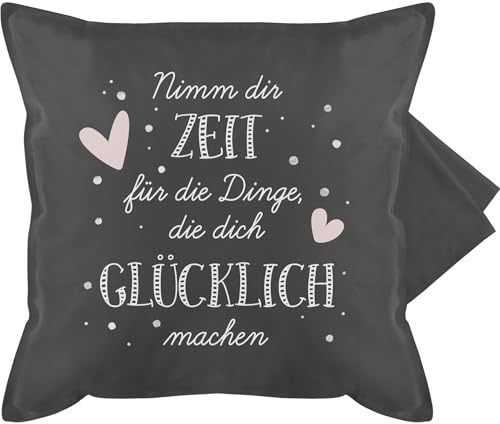 Kissenbezug - Statement Kissen mit Sprüchen - Nimm dir Zeit für die Dinge, die dich glücklich machen - weiß - 50 x 50 cm - Grau - dinge kissenhülle sprüche spruch zu sein kuschelkissen auszeit