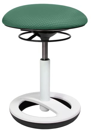 TOPSTAR Sitness Bob, ergonomischer Sitzhocker, Arbeitshocker, Bürohocker mit Schwingeffekt, Sitzhöhenverstellung, Standfußring Alu, weiß lackiert, Stoffbezug, Mintgrün