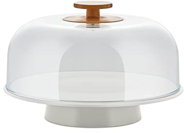 Alessi Mattina BG06 G - Design Porcelain Cake Stand with PMMA Lid and Bamboo Knob, Grey
