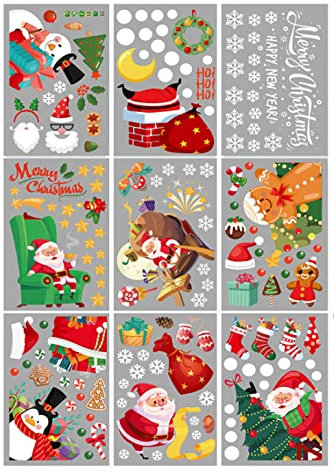141PCS Weihnachten Schneeflocke Fenster Clings Aufkleber für Glas, Xmas Decals Dekorationen Urlaub Schneeflocke Santa Claus Rentier Abziehbilder für Party