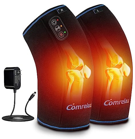 Knee Massager with Heat & Vibration, Heated Knee Brace for Knee Pain Relief, Heating Pad for Knee Joint Pain, Leg Massager, 3 Vibration Modes 3 Heat Levels, AC Adapter Provide More Heat(No Battery)