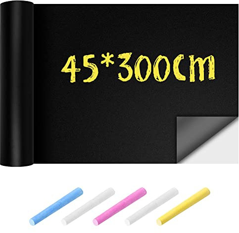 OFFCUP Lavagna Adesiva, Lavagna Autoadesiva, Memo da Parete con 5 Gessetti, Adesivi Murali Lavagna, Disegno Educativa Sticker per Cameretta Casa Ufficio Scuola Decorazione Fai Da Te (45 x 300cm)