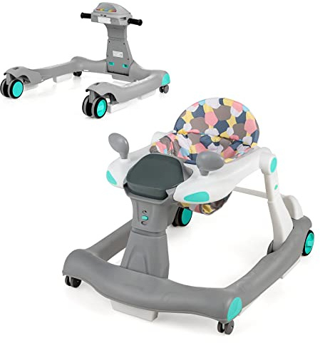 LIFEZEAL 2 in 1 Lauflernhilfe Klappbar, Babywalker mit Spielbrett, Lauflernwagen mit abnehmbaren Sitzkissen, Gehfrei mit 3 fach höhenverstellbar, Gehwagen für Babys ab 6 Monaten