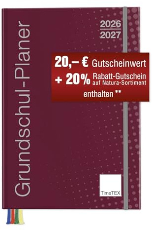 TimeTex Grundschul-Planer A5-Plus bordeaux - Lehrerkalender Schuljahr 2026-2027 - Terminplaner für die Grundschule - Timetex 10717 - mit breitem Verschlussgummi