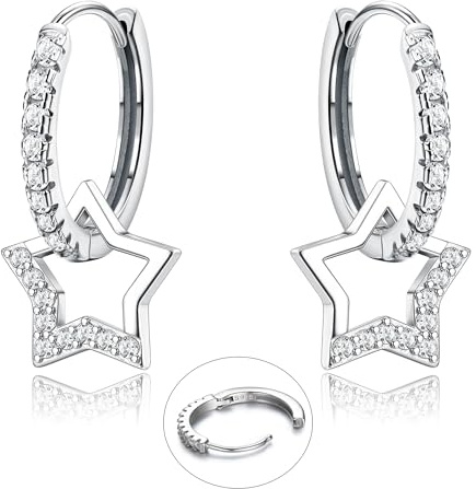 LOLIAS 925 Sterling Silver Stern Ohrringe Ohrhänger Baumeln für Damen Mädchen Bunte Funkelnde Schmetterlings Herz CZ Charme Kleine Tropfenohrringe Hypoallergene Silber Huggie Creolen