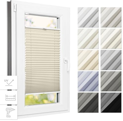 Estika Thermo Plissee mit Bohren 75 cm x 200 cm - Beige - Rollos für Fenster mit Bohren, Jalousien Fenster für innen, Raffrollo, Fenster plissee