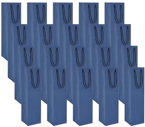 Dulamet Geschenktüten Flaschen, 20 Stück Premium Weingeschenktüten, Weintüten Flaschentüten, Luxusflaschentaschen mit Starken Seilgriffen für Hochzeit, Party, Weihnachten (Blau(20Stück))
