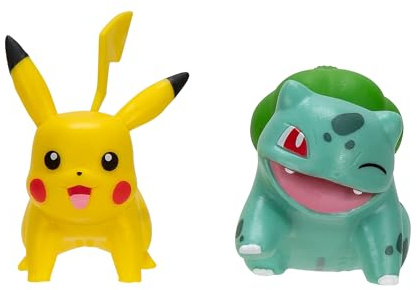Pokémon PKW3587 First Partner 2 Pack - Figuras de Batalla de Bulbasaur y Pikachu de 2 Pulgadas con Detalles auténticos, Multicolor