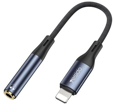 YESIDO Lightning Port Aluminum Alloy Nylon Audio Adapter Cable – Lightning to 3.5mm Adapter for iPhone, 15cm Long Nylon-Braided Cable with Digital Chip for Seamless Music Connection