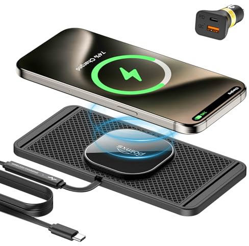 Polmxs Induktive Ladestation Auto, 15W Magnetisch Wireless Charger Auto für Magsafe Ladegerät rutschfest Induktive Ladestation mit 40W Auto Ladegerät für iPhone 17 16 15 14 13 12 Serie (1M Kabel)