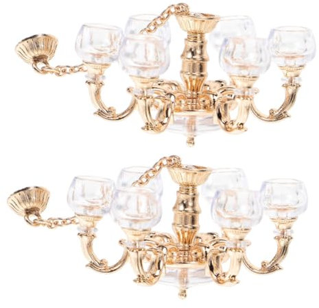 WOONEKY 2stücke Miniatur Deckenlampe Maßstab Goldene Hängelampe Für Dekoration Für Und Schlafzimmer