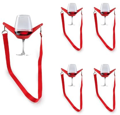 5 Pezzi Porta Bicchieri Sospesi, DEANKEJI Portabicchieri Sospeso, Portabicchiere da Vino al Collo, Portabicchieri in Materiale PVC, per Picnic, Feste, Compleanni