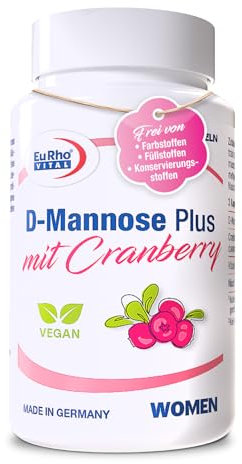 D-Mannose Plus mit Cranberry | Hochdosiert mit 1000 mg D-Mannose und 400 mg Cranberryextrakt | Für den Erhalt normaler Schleimhäute und einer normalen Immunfunktion | Monatsvorrat mit 90 Kapseln