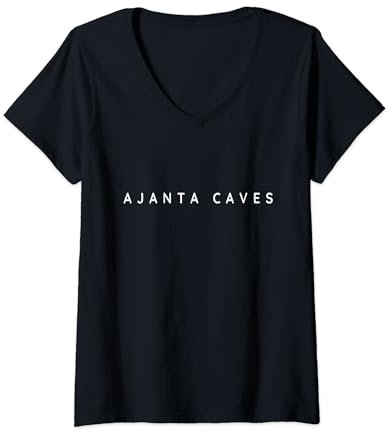 Mujer Recuerdos de las cuevas de Ajanta/Turistas de las cuevas de Ajanta/Fuente moderna Camiseta Cuello V