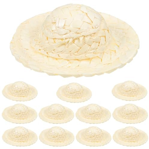 ABOOFAN Miniatur-Strohhüte Aus Webstoff 12 Stück 7 6 Cm 8 Cm Mini-Strohhüte Winzige Mützen Modepuppen-Verkleidungszubehör Landhaus-Puppenhaus-Dekoration