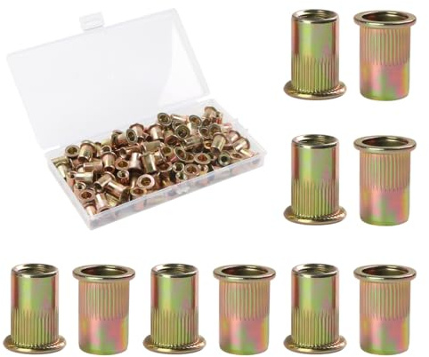 FOMGIIN 100 Pièces M6 écrous à Sertir, En Acier Au Carbone Galvanisé écrou Insert Riveter Manchon, Ronds Aveugles Insers Fileté Riveteuse, écrous à Rivets Flat Head Threaded Rivet Nuts