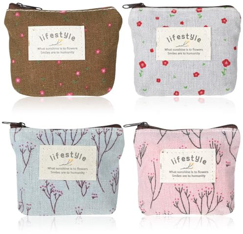Molain 4 Stück Kinder Mini Geldbörse, Mini Geldbörse, Canvas Kleine Geldbeutel Mini Geldbörse Damen Kleingeldbörse Mit Reißverschluss Tragbare Portemonnaie Kosmetiktasche Für Münzen Karten Schlüssel