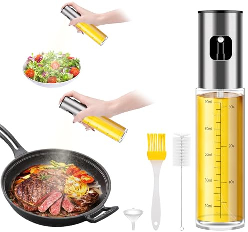 Gmiigu Öl Sprühflasche, Ölsprüher zum Kochen, Essig sprüher Spender, Ölspray zum Kochen, Olivenölsprüher Glasflasche mit Skala für Salat, Grillen, Backen in der Küche