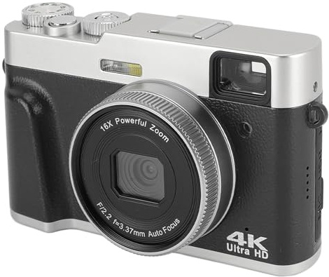 Appareil Photo Numérique, Appareil Photo HD 4K, Caméra Vidéo Compacte 48 MP avec Zoom 16X Anti-secousse, écran 2,8 Pouces, Appareil Photo Vintage Compact pour la Photographie de