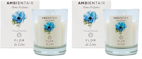 SEVENREEDS, Ambientair Home Perfume. Vela aromática Flor de Lino, ambientador de lino, Vela aromática para casa, Aromaterapia, Vela en vaso de cristal para interiores. Duración 30 horas (Paquete de 2)