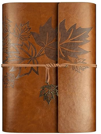 Qefuna Cuaderno De Cuero Sintético Vintage A5, Carpeta De Anillas Rellenable, Diario De Viaje(Marrón)