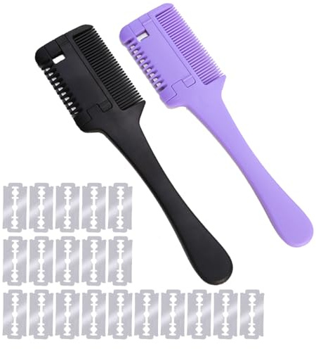 TSUOUKL 22 piezas Peine para cortar el pelo, peine de adelgazamiento, herramienta de corte de pelo de doble cara con 20 cuchillas de repuesto para adultos, niños, corte de pelo en casa