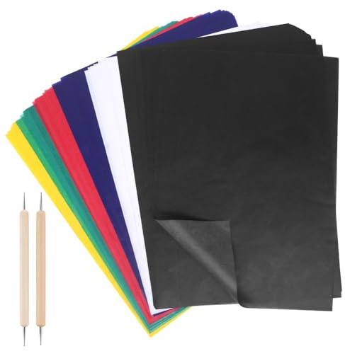 50 Blatt Transferpapier, mehrfarbig, wasserlösliches Kohlepapier, mit 2 Stück Prägenadelwerkzeug, Transfervorlage auf Stoff, Leinwand, Nähzubehör
