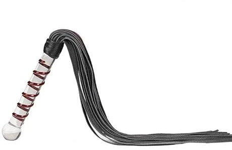 BDSM Leder Flogger Peitsche mit Glas Butt Plug Handle - Premium BDSM Training Toy für Paare (schwarz)