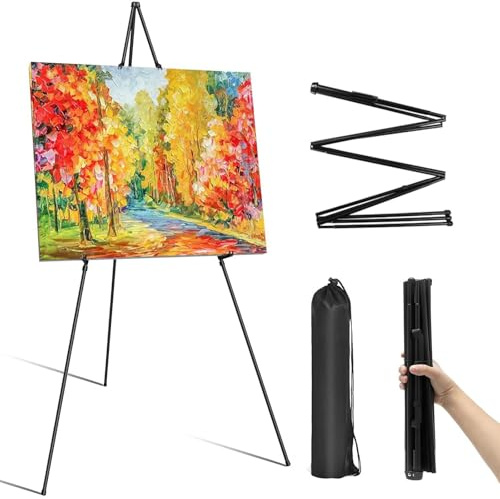 Display Easel Stand Folding Easel for Wedding Sign Poster, Collapsible Portable Tripod Easel Stand 168cm/66 Tall Metal Floor Easel Stand with 4PCS Adjustable Plastic Clips for Wedding, Artist Poster