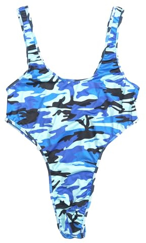 QiaTi Kortärmad bodysuit för män, string, ärmlös ring, singlet med djup U-rygg, stretch, jockstrap, tröja för män, Blå, XL