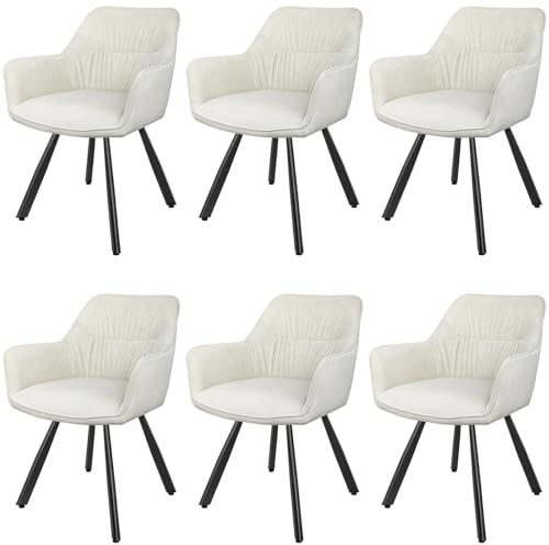LEWE Esszimmerstühle Drehbar 6er Set, Armlehnstuhl aus Kurzflor-Stoff | 360° Drehstuhl, Moderner Polsterstuhl mit Metallbeinen,Breitere Sitzfläche, für Esszimmer, Wohnzimmer, Küche, Beige